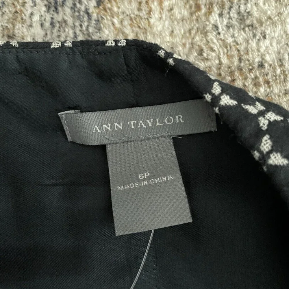 Ann Taylor NWT‎ Cotton Wool Pencil Skirt 6 Petite Black Short Embroidered Lined